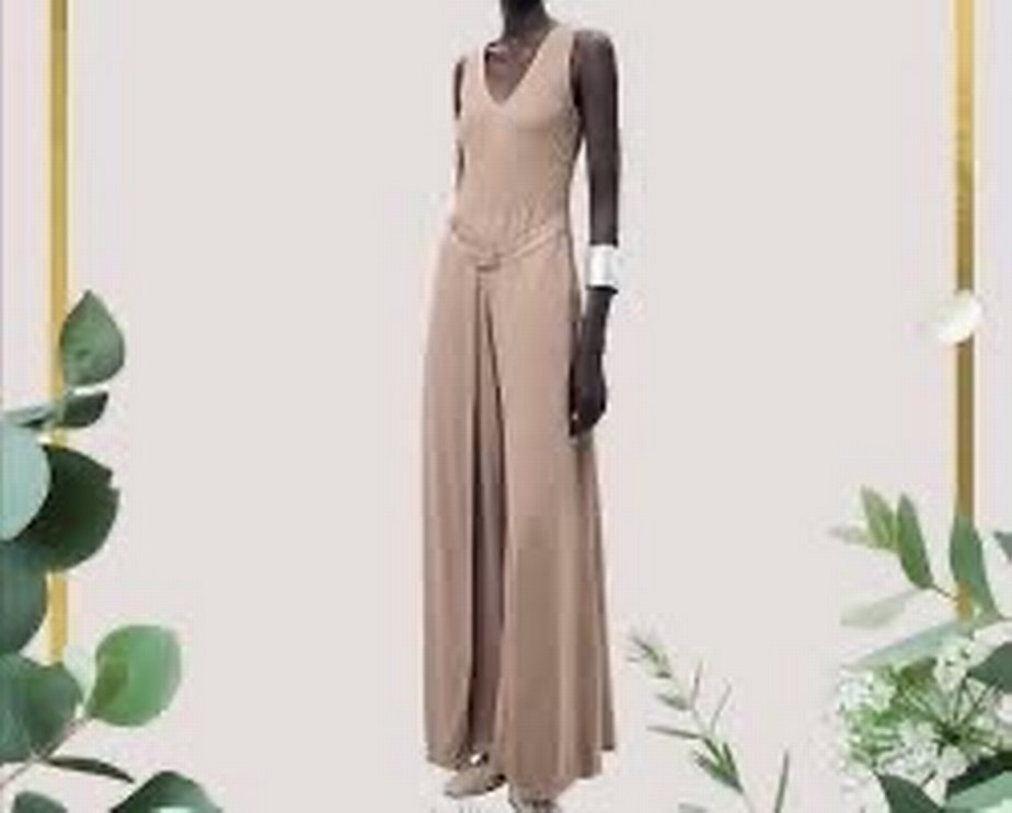 Bej Kadın Uzun Kollu V Yakalı Tulum ZARA - Görsel 2