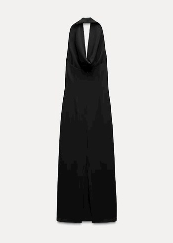 Siyah Drapeli V Yaka Uzun Elbise - Görsel 4