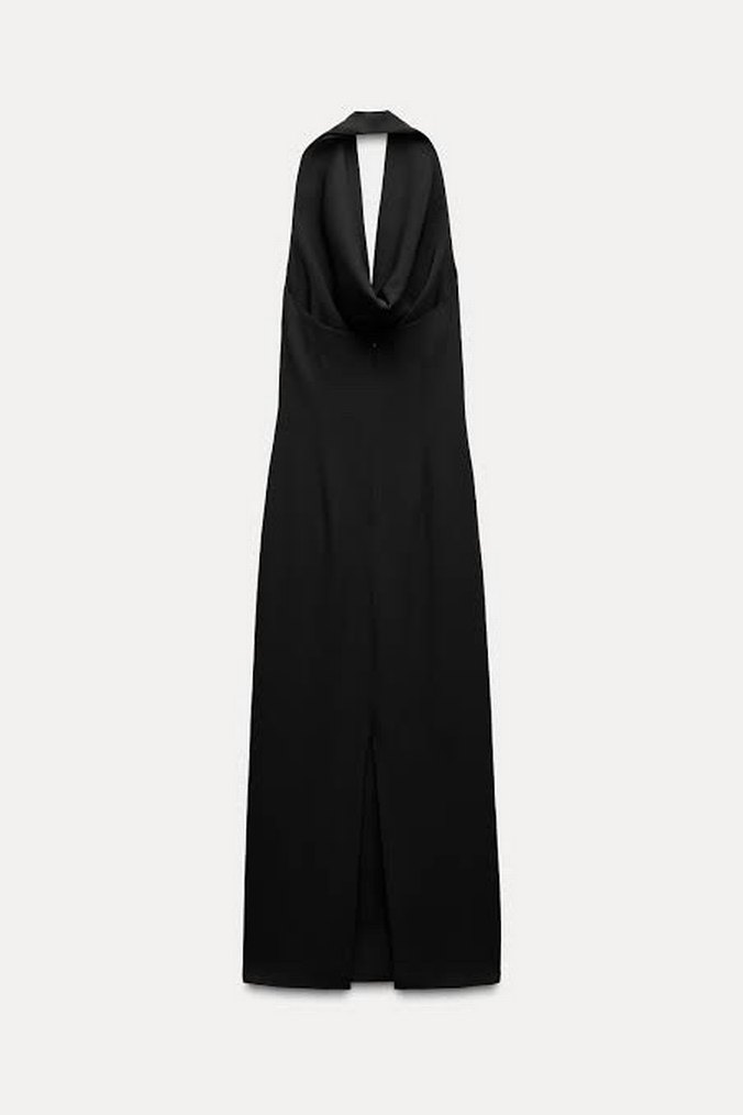 Siyah Drapeli V Yaka Uzun Elbise - Görsel 4