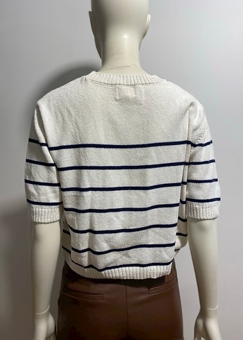 Çizgili Kısa Kollu Kadın Triko - Görsel 4