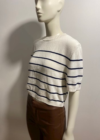 Çizgili Kısa Kollu Kadın Triko - Görsel 3