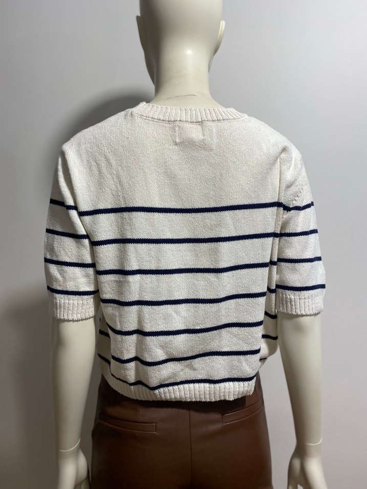 Çizgili Kısa Kollu Kadın Triko - Görsel 4