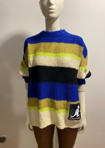 Çizgili Çok Renkli Örgü Kadın Kazak - Görsel 2