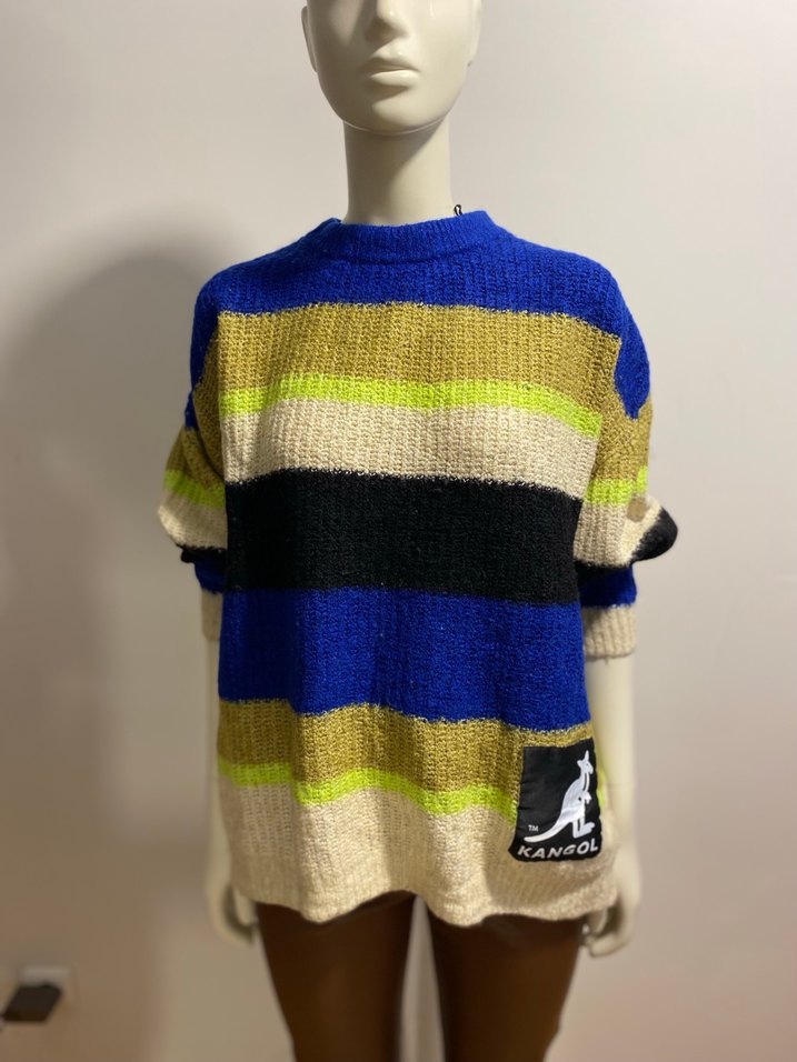 Çizgili Çok Renkli Örgü Kadın Kazak - Görsel 2