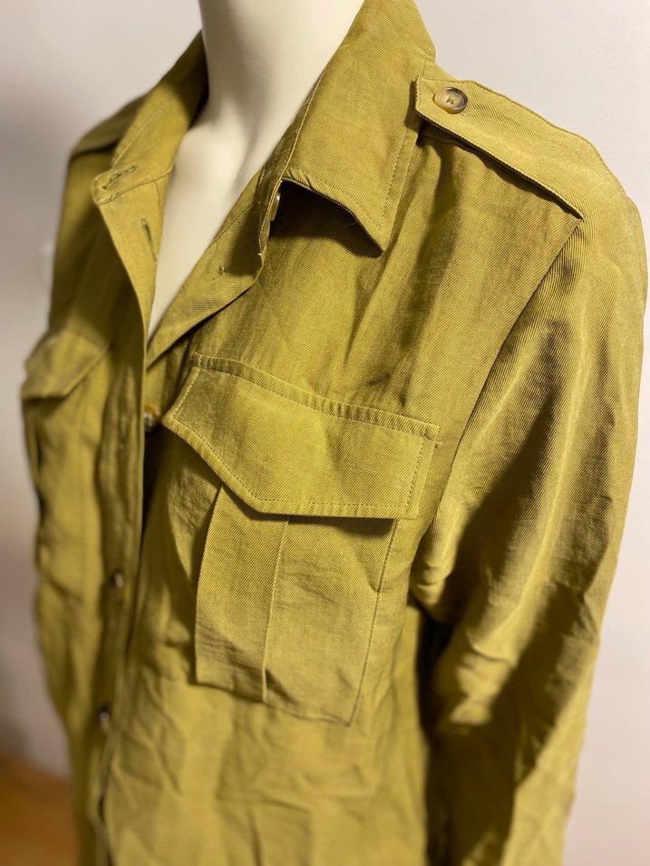 Düğmeli Haki Kadın Keten Gömlek - Görsel 2