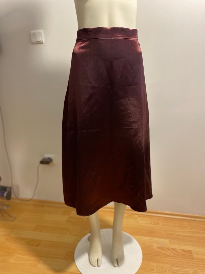 Bordo Uzun Saten Etek - Görsel 4