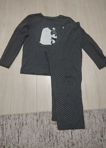 LC Waikiki Kız Gri Uzun Kollu Peluş Pijama Takımı