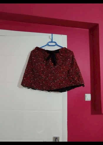 Bordo Fırfırlı Bağcıklı Mini Etek