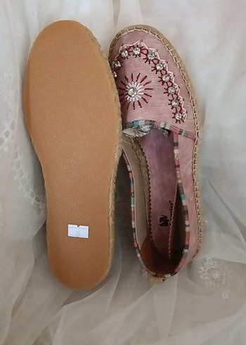 Pembe Nakışlı Boncuklu Espadril - Görsel 3