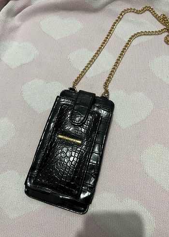 Zincir Detaylı Siyah Telefon cüzdan çantası