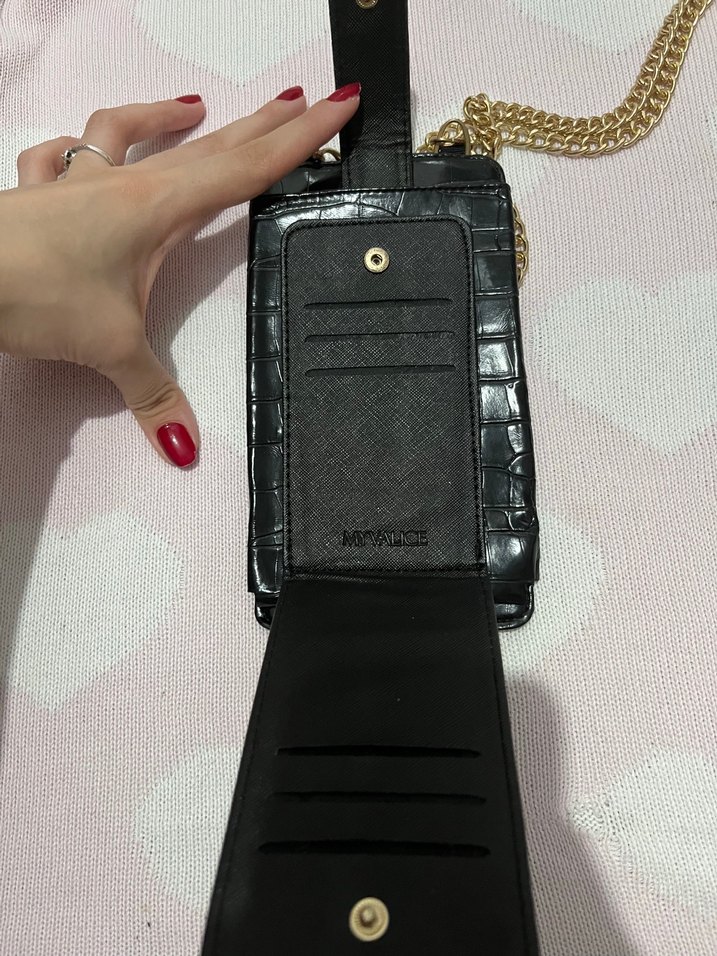 Zincir Detaylı Siyah Telefon cüzdan çantası - Görsel 3