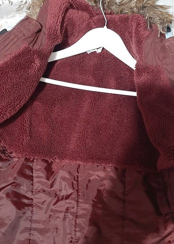 Bordo kız Çocuk Kürklü Kapüşonlu Mont - Görsel 3