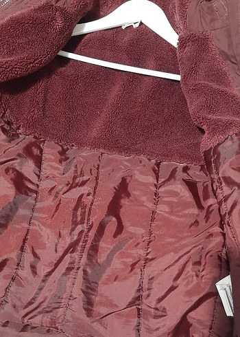 Bordo kız Çocuk Kürklü Kapüşonlu Mont - Görsel 2