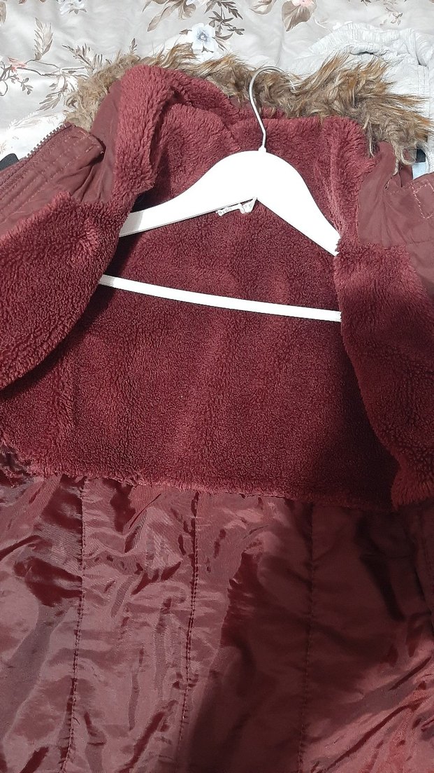 Bordo kız Çocuk Kürklü Kapüşonlu Mont - Görsel 3