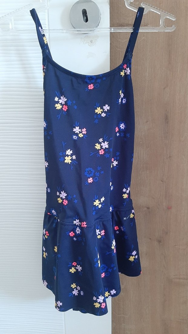 Çiçek Desenli Fırfırlı Lacivert kız çocuj Mayo - Görsel 4