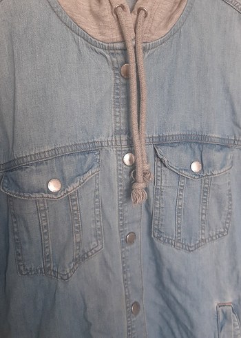 Diğer Düğmeli Uzun Kollu Midi Denim Ceket
