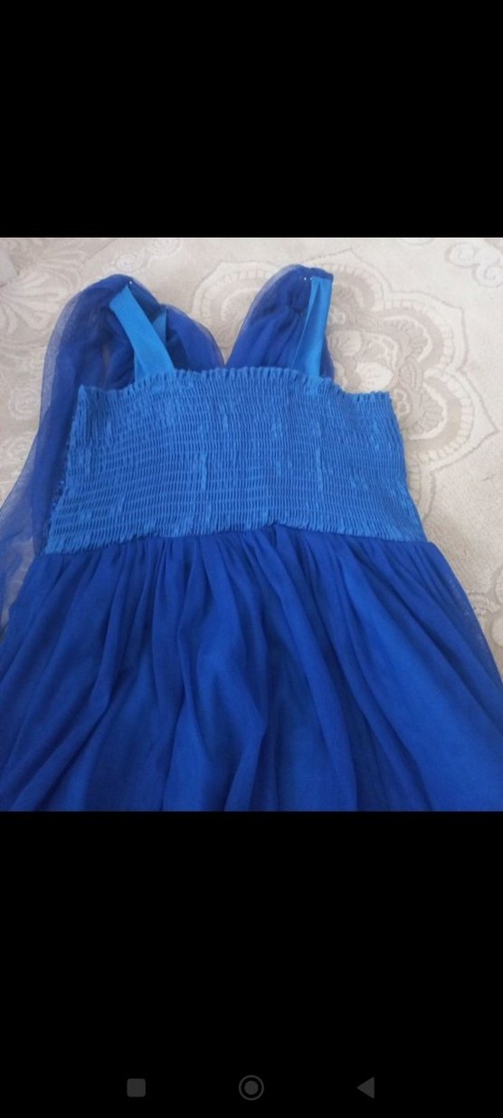 Uzun Mavi Drapeli Bohem Abiye Elbise - Görsel 2