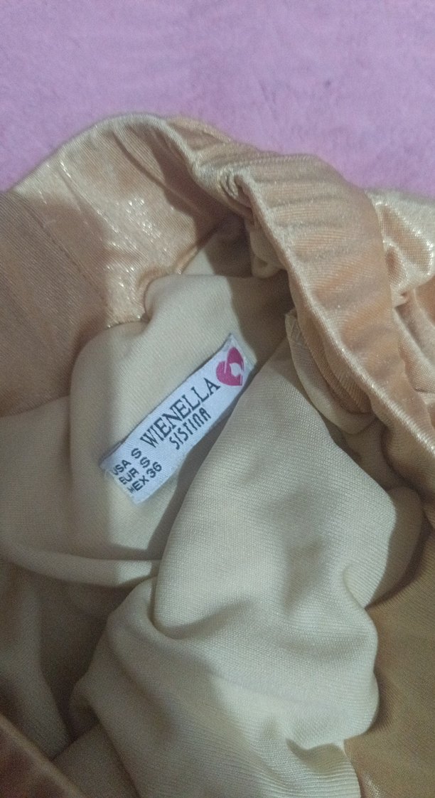 Bej Parlak Pilili Kadın Uzun Etek - Görsel 2