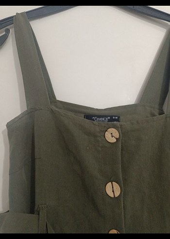 Kadın Keten Uzun Askılı Düğmeli Elbise - Görsel 3