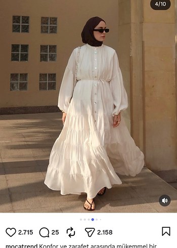 Uzun Beyaz Bohem Salaş Elbise - Görsel 4