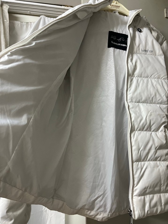 Kadın Beyaz Midi Kışlık Fermuarlı Mont - Görsel 5