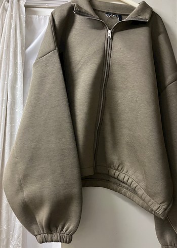 Haki Yüksek Yakalı Fermuarlı Sweatshirt - Görsel 3