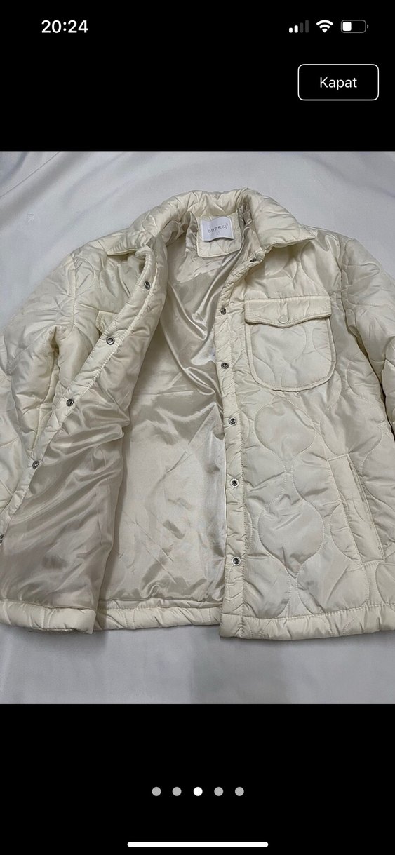 Düğmeli Beyaz Midi Kadın Ceket - Görsel 3