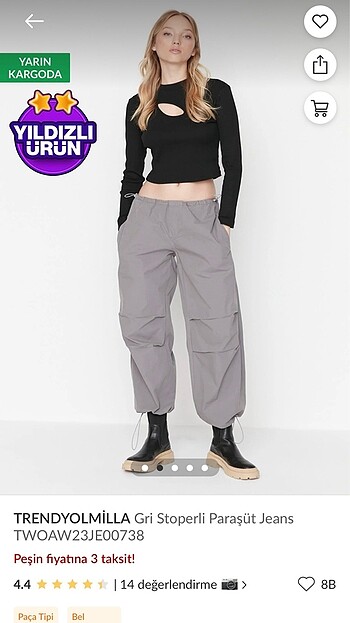 Trendyolmilla gri stoperli paraşüt jeans