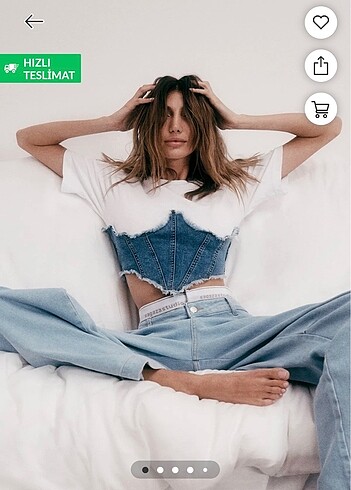 Sagaza studio mavi korse detaylı denim büstiyer