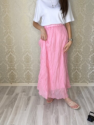 s Beden pembe Renk KIRIŞIK MODEL PEMBE ETEK