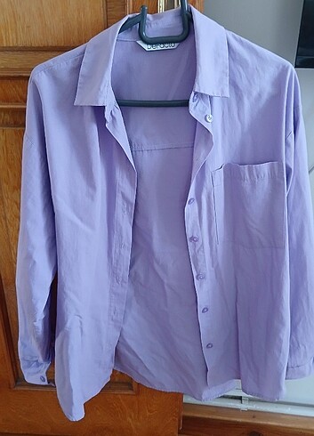 Defacto Defacto Oversize Fit Poplin Uzun Kollu Lila Gömlek