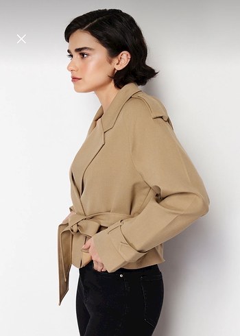 Bej Kadın Kemerli Midi Trençkot - Görsel 3