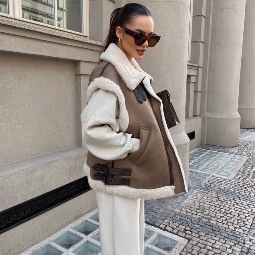 Kürklü Kahverengi Deri Zara Yelek - Görsel 2