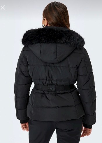 Kadın Siyah Kürklü Kemerli Kayak Montu - Görsel 3