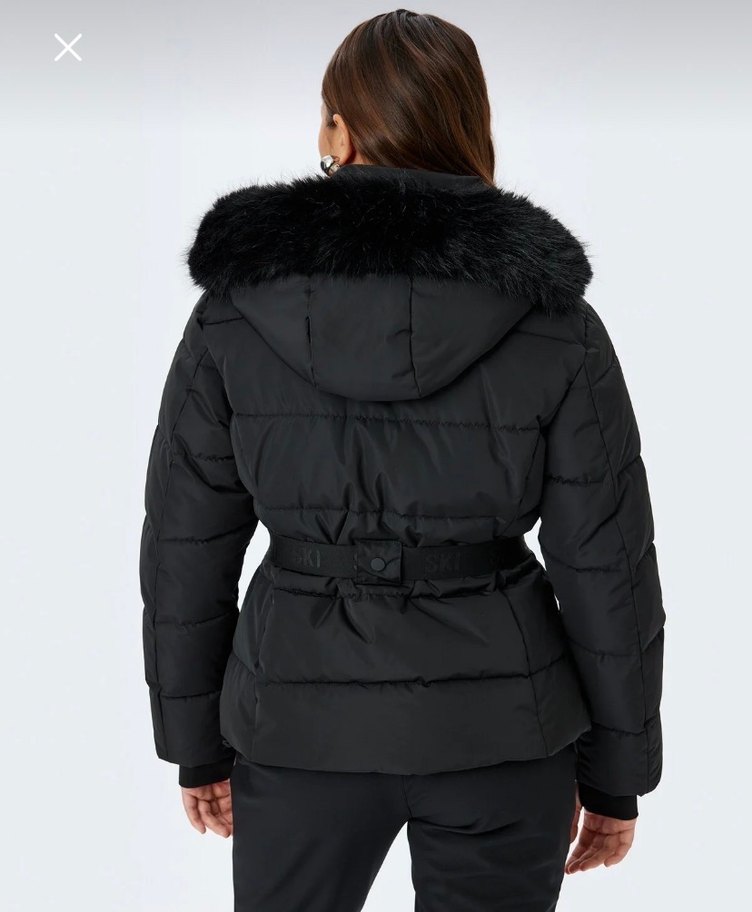Kadın Siyah Kürklü Kemerli Kayak Montu - Görsel 3
