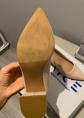 Pudra Süet Kadın Kısa Topuklu Stiletto - Görsel 3