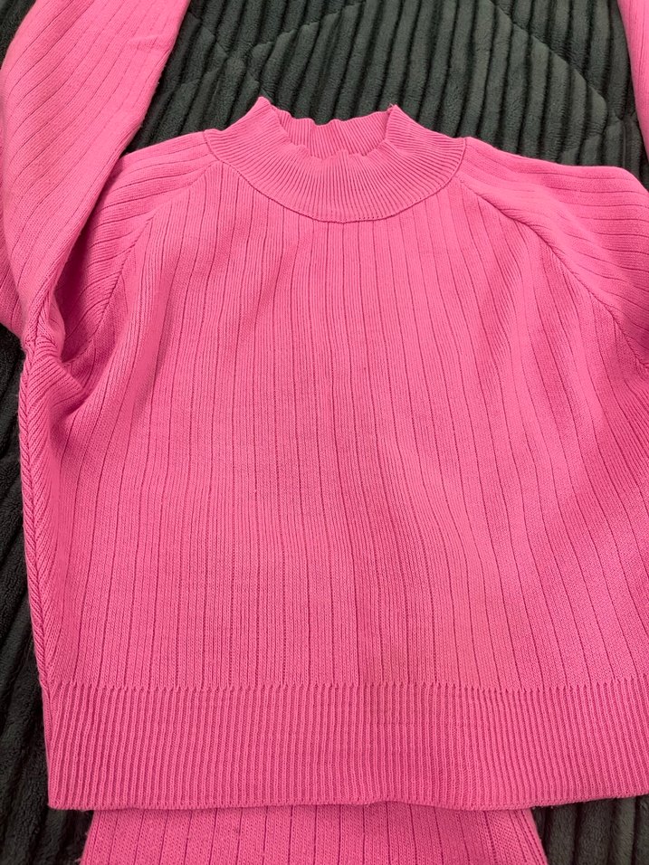 Pembe Fitilli Uzun Kollu Triko Elbise - Görsel 2