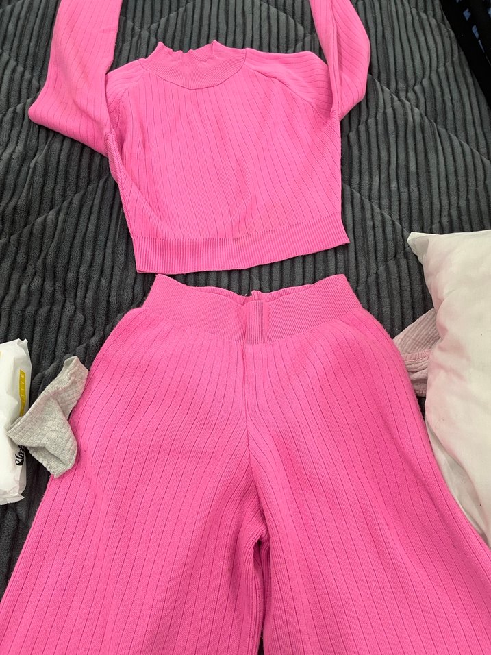 Pembe Fitilli Uzun Kollu Triko Elbise - Görsel 4