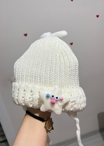 Beyaz Nakışlı Çocuk Örgü Bere - Görsel 2