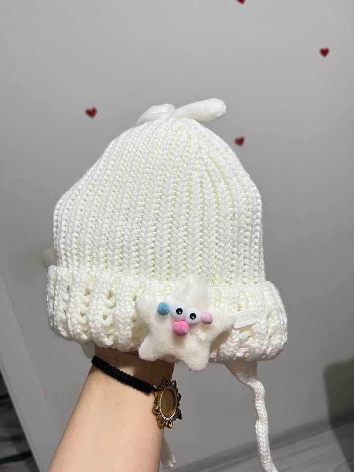 Beyaz Nakışlı Çocuk Örgü Bere - Görsel 2