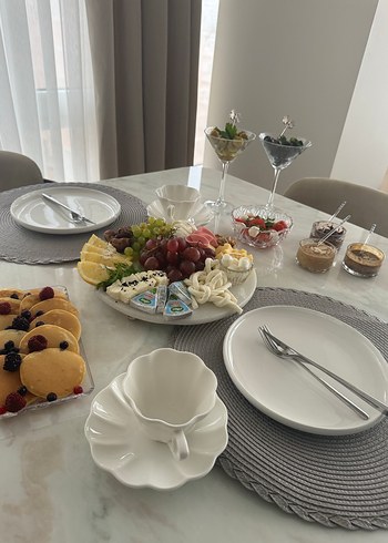 6 lı gri  kenarları örgülü amerikan servsi - Görsel 2