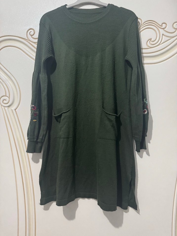 Nakışlı Uzun Kollu Salaş Triko Kazak - Görsel 2