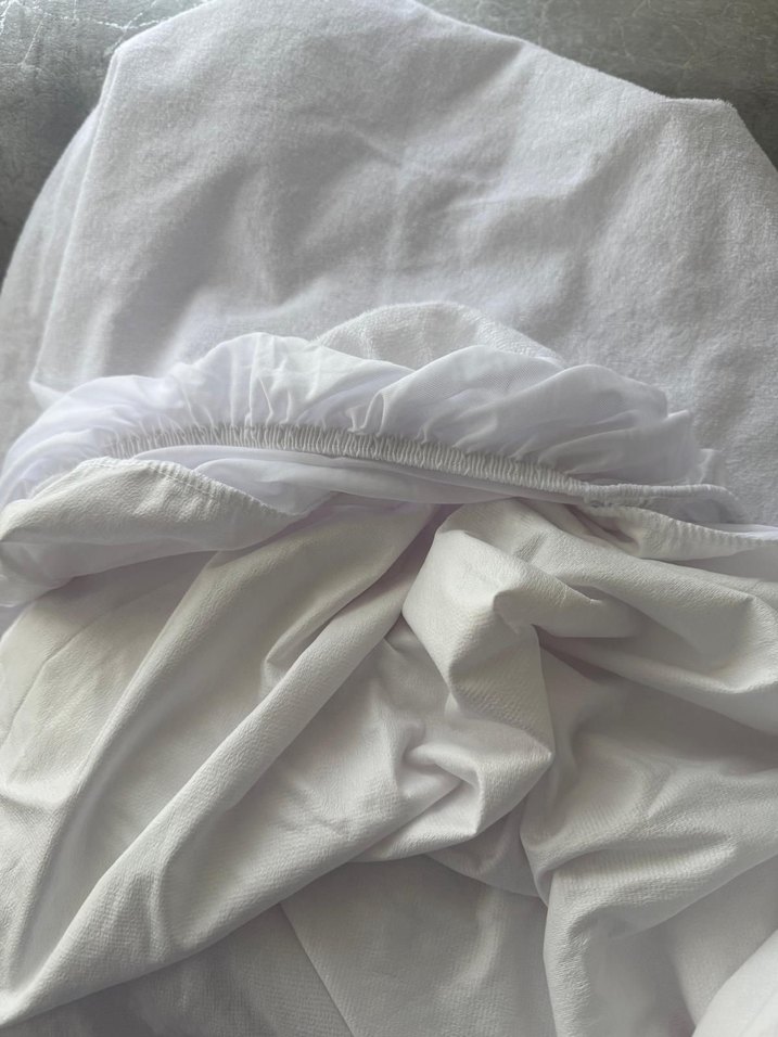 Beyaz Gri Yatak Koruyucu 160x200 cm - Görsel 2