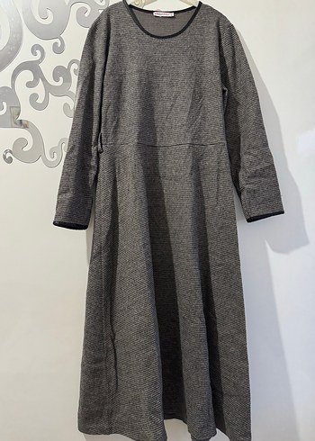 Gri Uzun Keten Elbise - Görsel 3