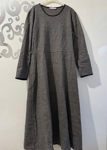 Gri Uzun Keten Elbise - Görsel 5