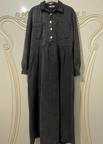 Gri kot elbise - Görsel 2