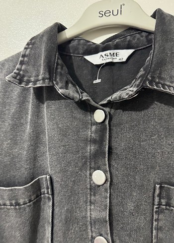 Gri kot elbise - Görsel 4