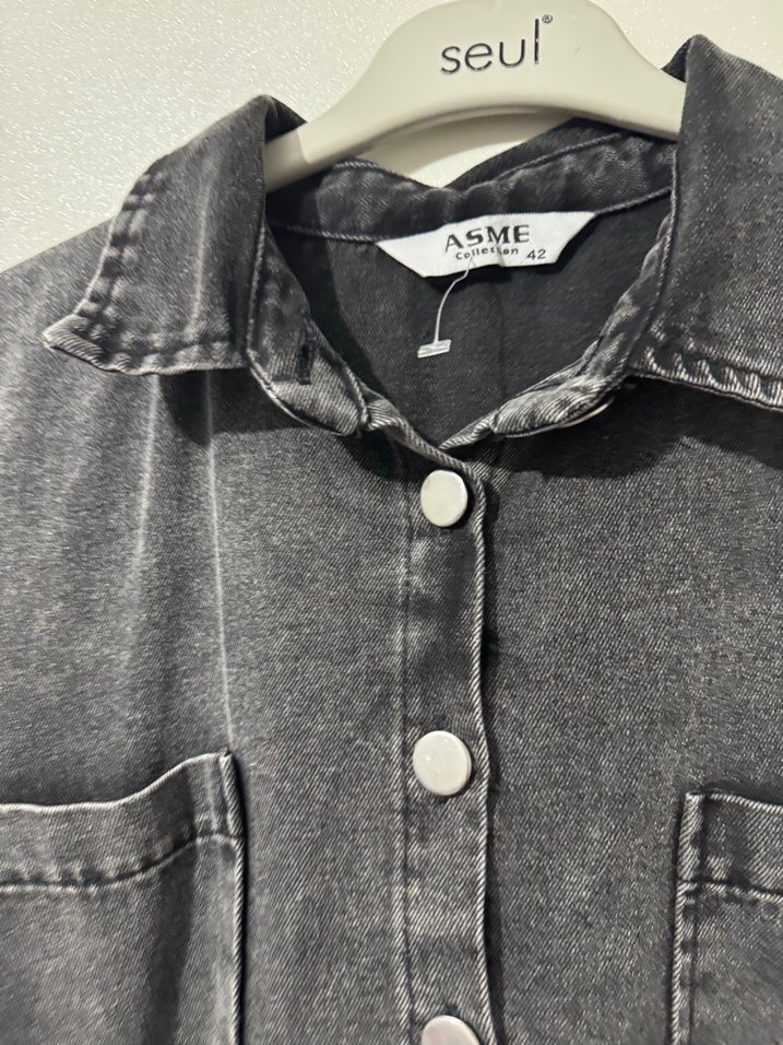 Gri kot elbise - Görsel 4