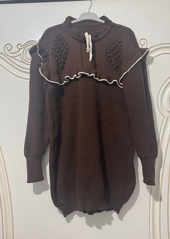 Bohem Tarz Uzun Kahverengi Triko Kazak - Görsel 3