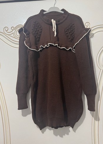 Bohem Tarz Uzun Kahverengi Triko Kazak - Görsel 2